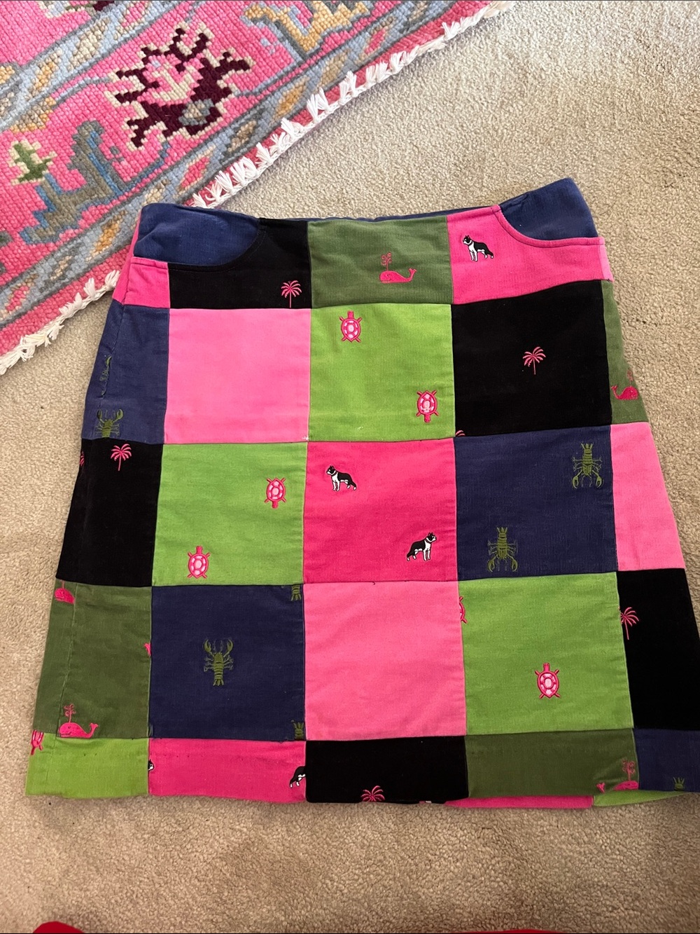 Lilly Pulitzer Colorblock Patchwork Mini Skirt in Pink, Green & Navy